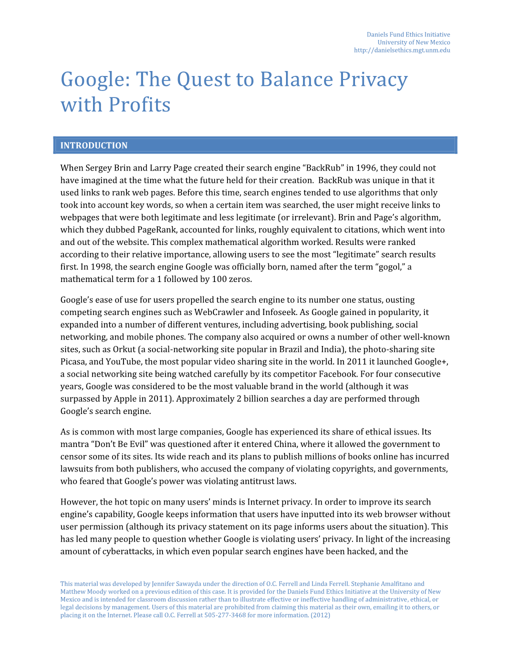Google: the Quest to Balance Privacy with Profits