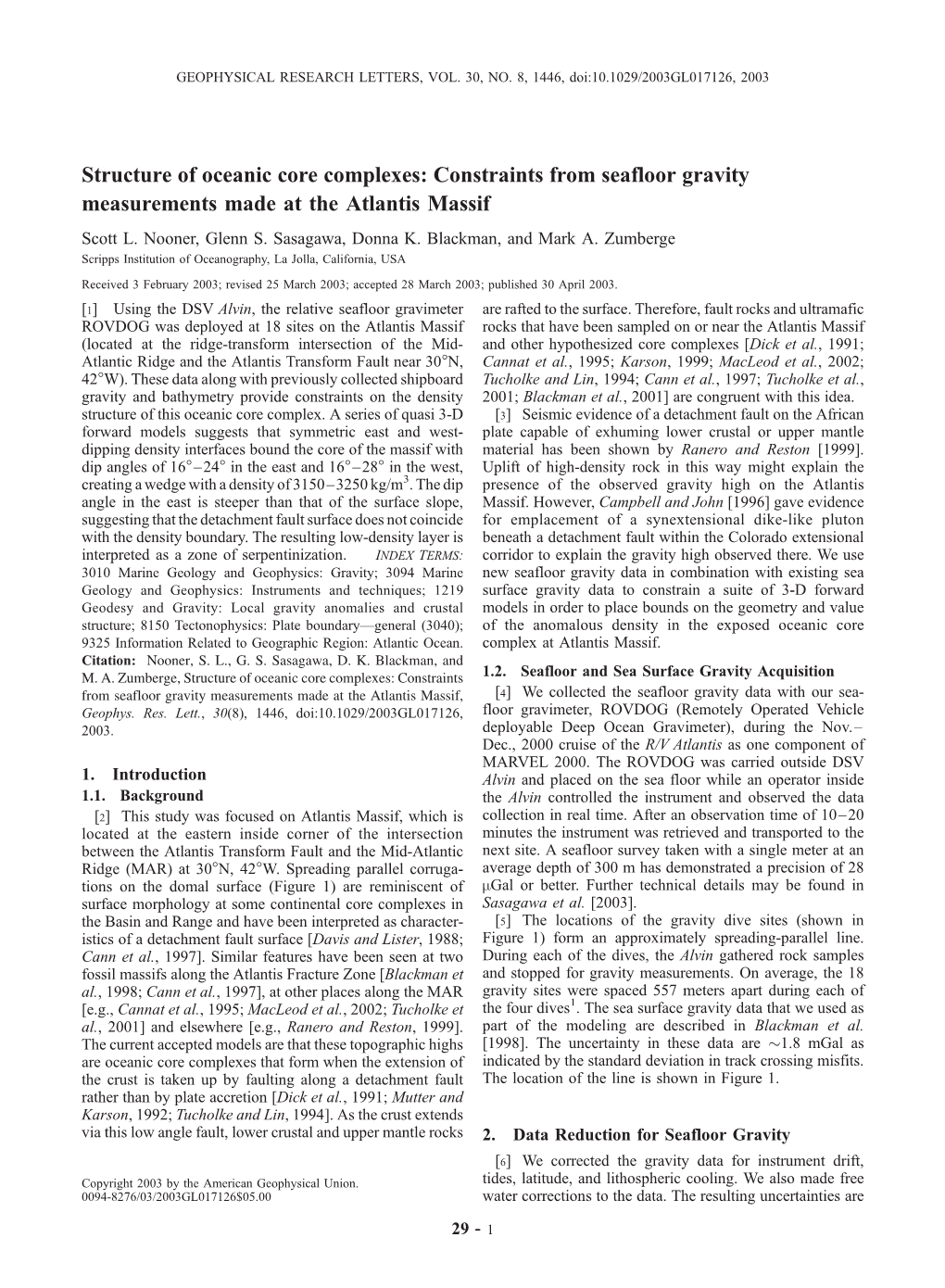 Structure of Oceanic Core Complexes: Constraints from Seafloor Gravity Measurements Made at the Atlantis Massif Scott L