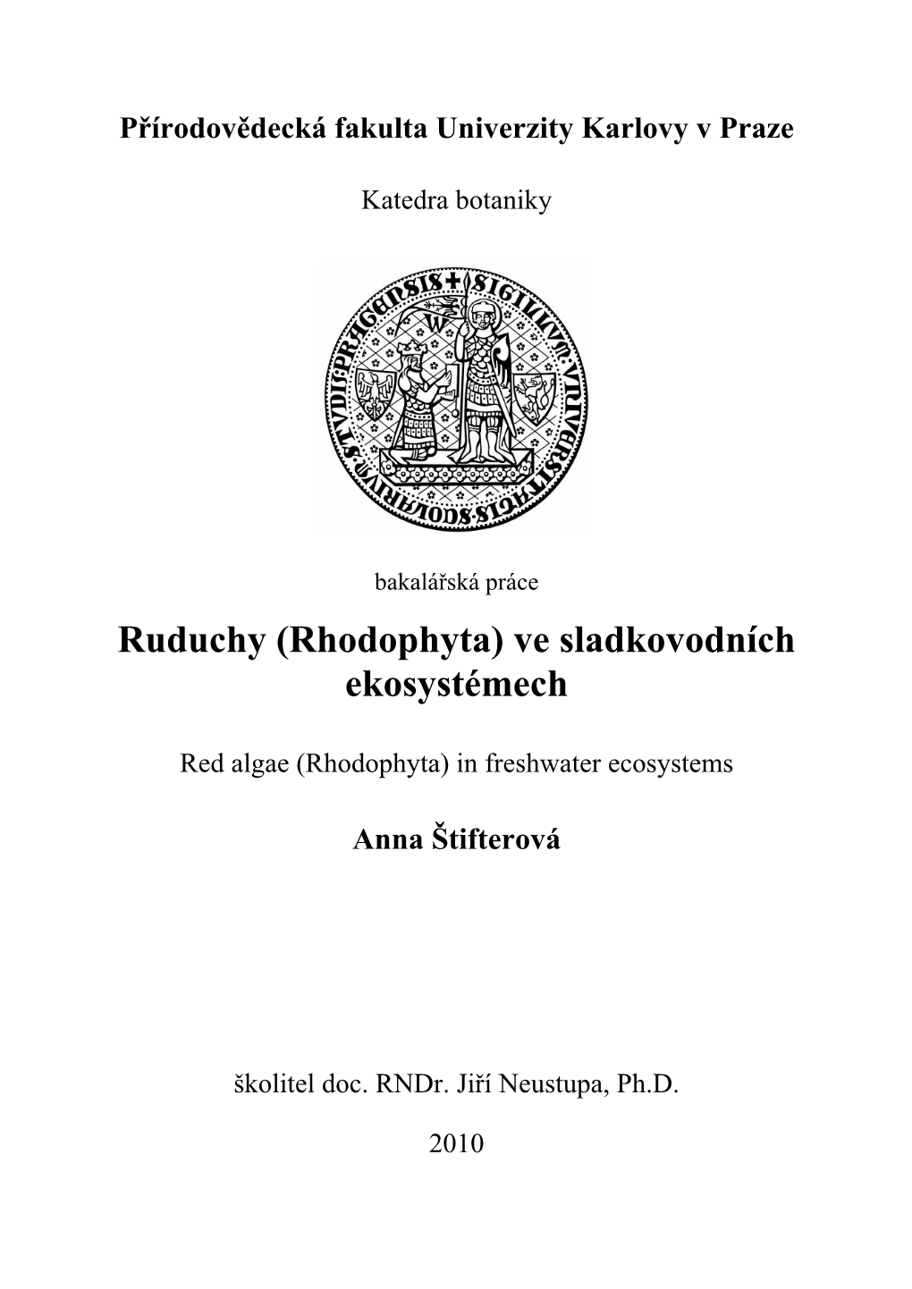 Ruduchy (Rhodophyta) Ve Sladkovodních Ekosystémech