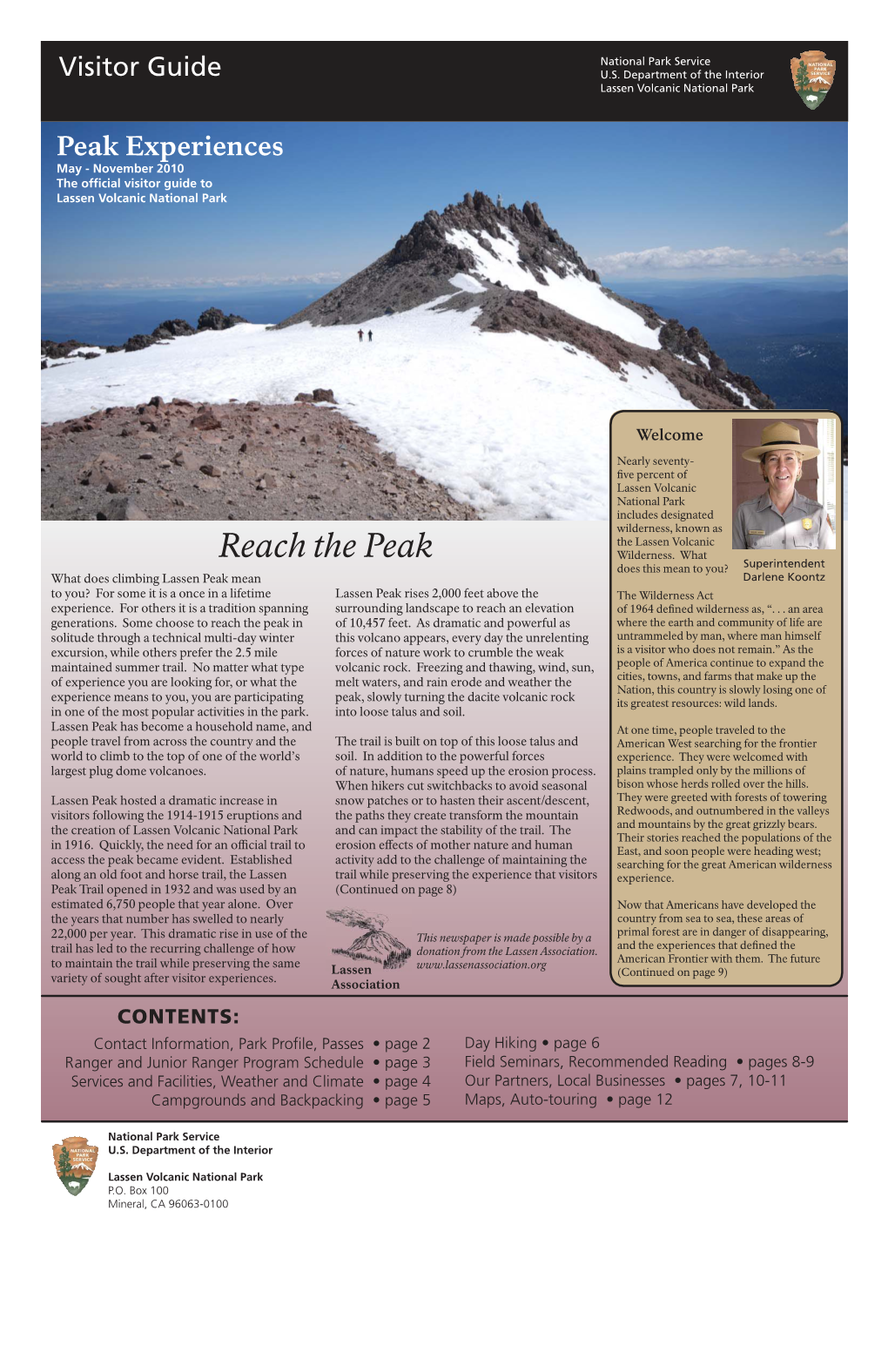 2010 the Ofﬁ Cial Visitor Guide to Lassen Volcanic National Park