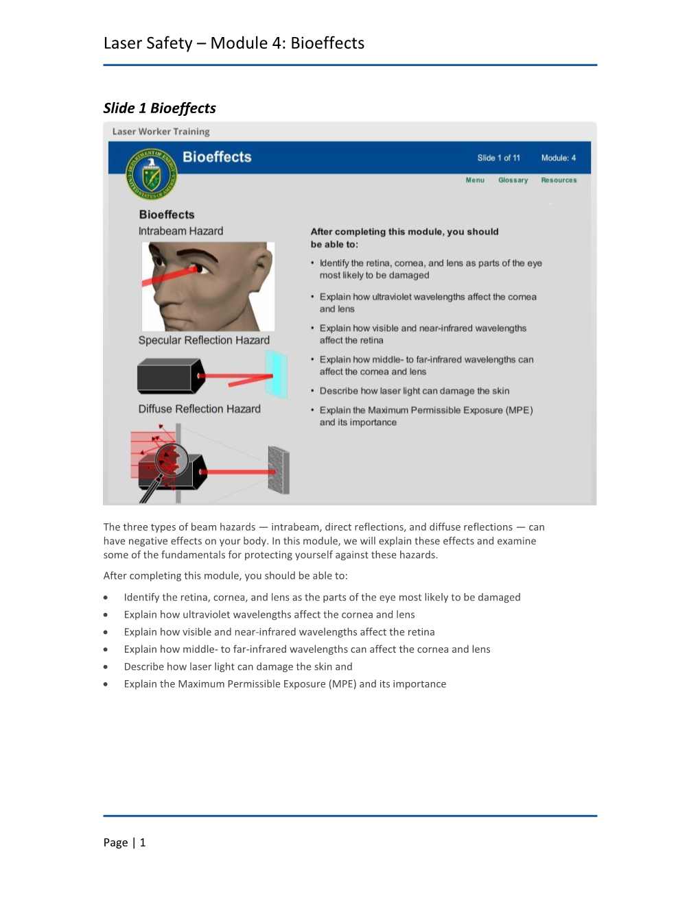 Laser Safety – Module 4: Bioeffects