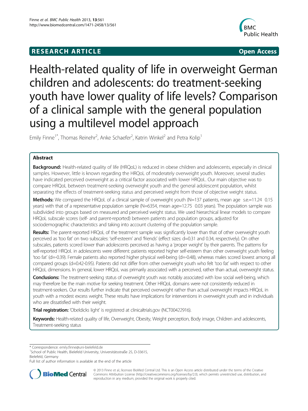 Health-Related Quality of Life in Overweight German