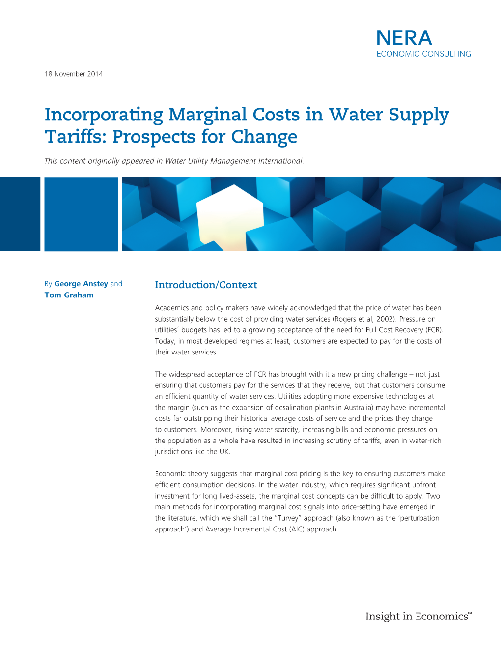 Incorporating Marginal Costs in Water Supply Tariffs: Prospects for Change