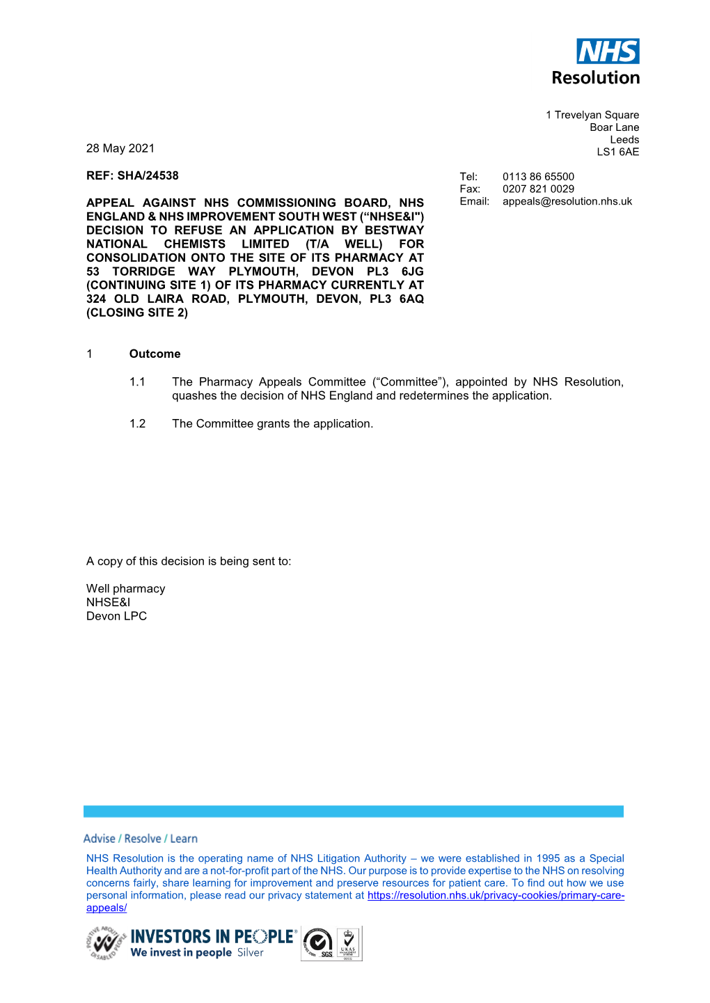 28 May 2021 REF: SHA/24538 APPEAL