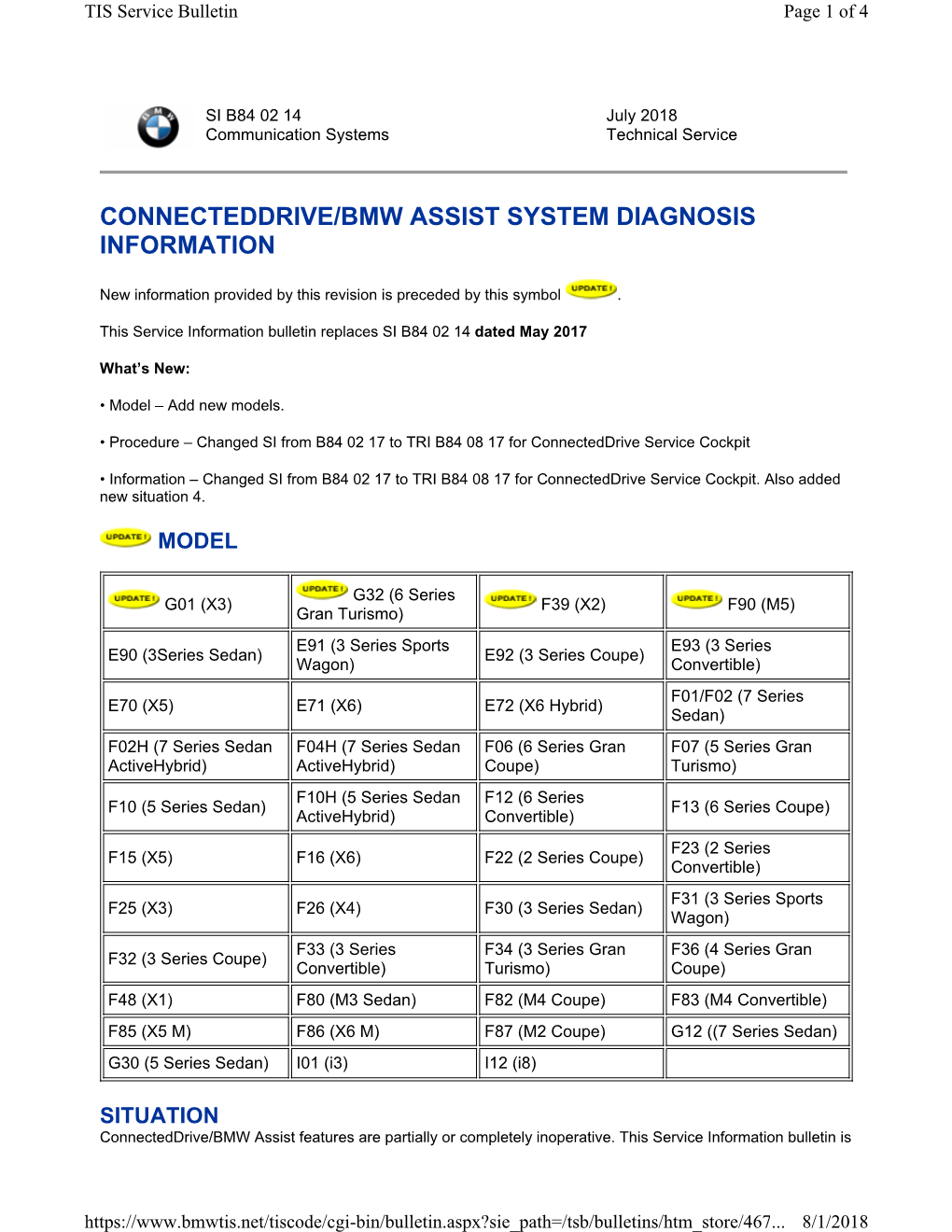 Connecteddrive/Bmw Assist System Diagnosis Information