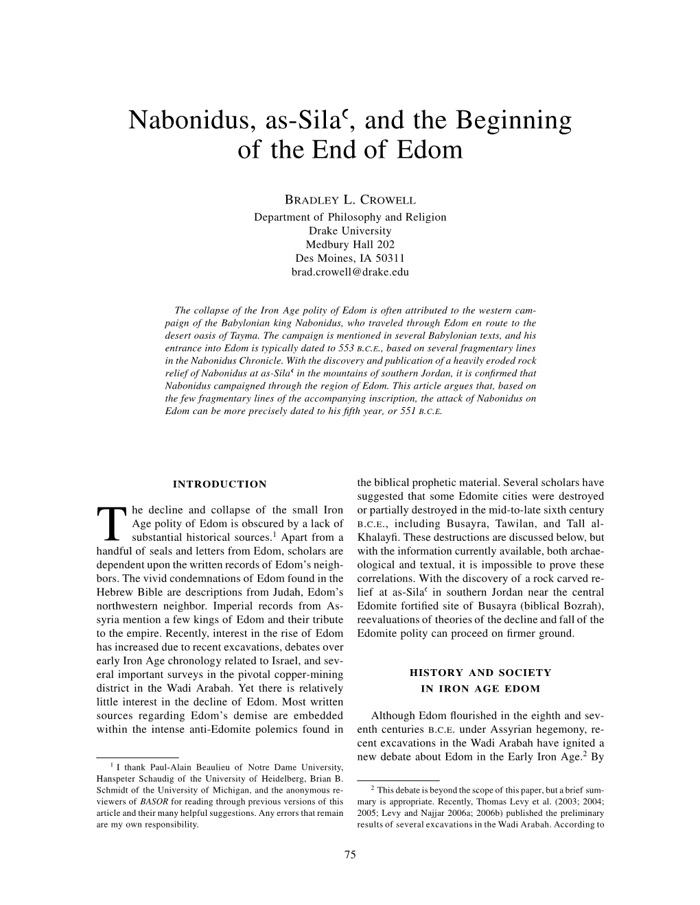 Nabonidus, As-Silaº, and the Beginning of the End of Edom