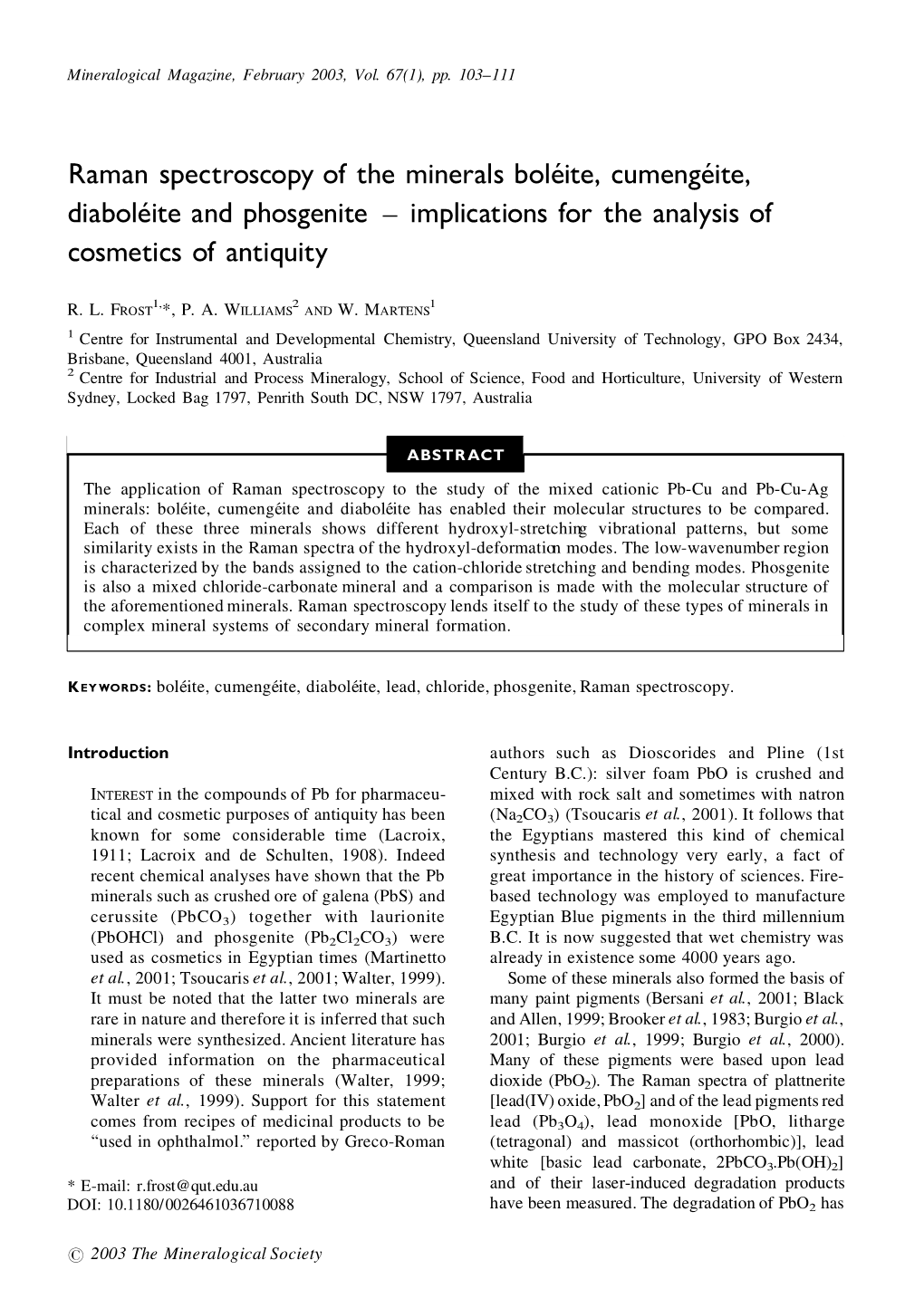 Raman Spectroscopy of the Minerals Boleite, Cumengeite, Diaboleite And