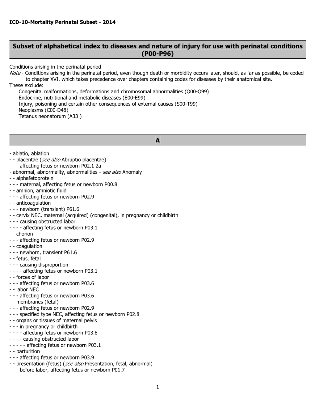 ICD-10 Mortality Perinatal Subset