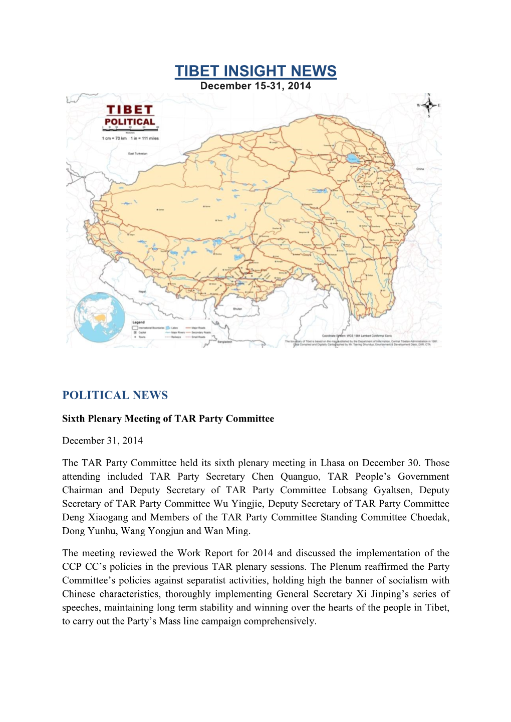 TIBET INSIGHT NEWS December 15-31, 2014