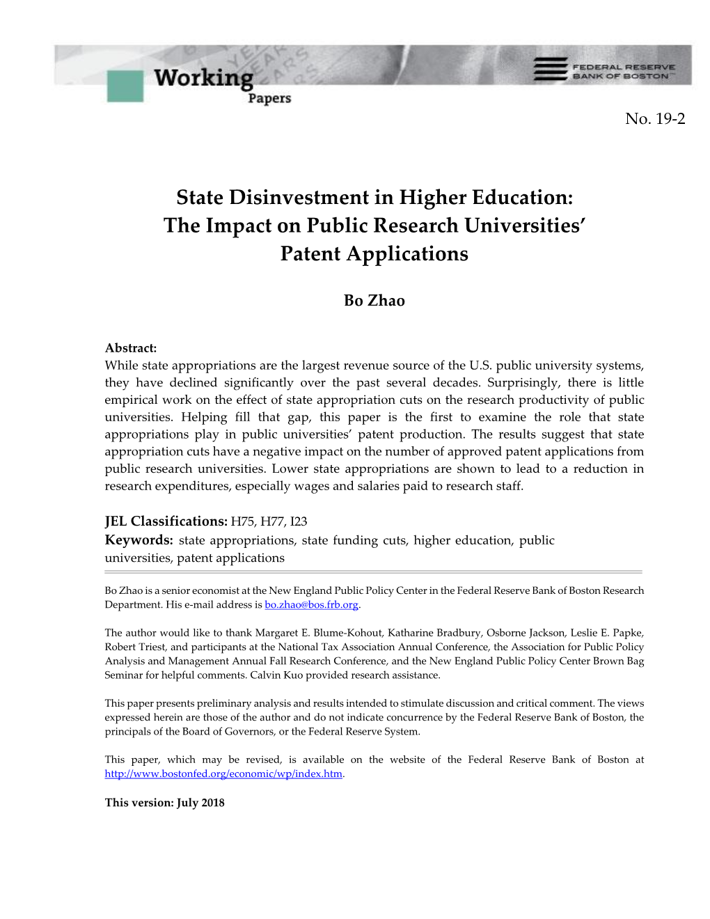 State Disinvestment in Higher Education: the Impact on Public Research Universities’ Patent Applications
