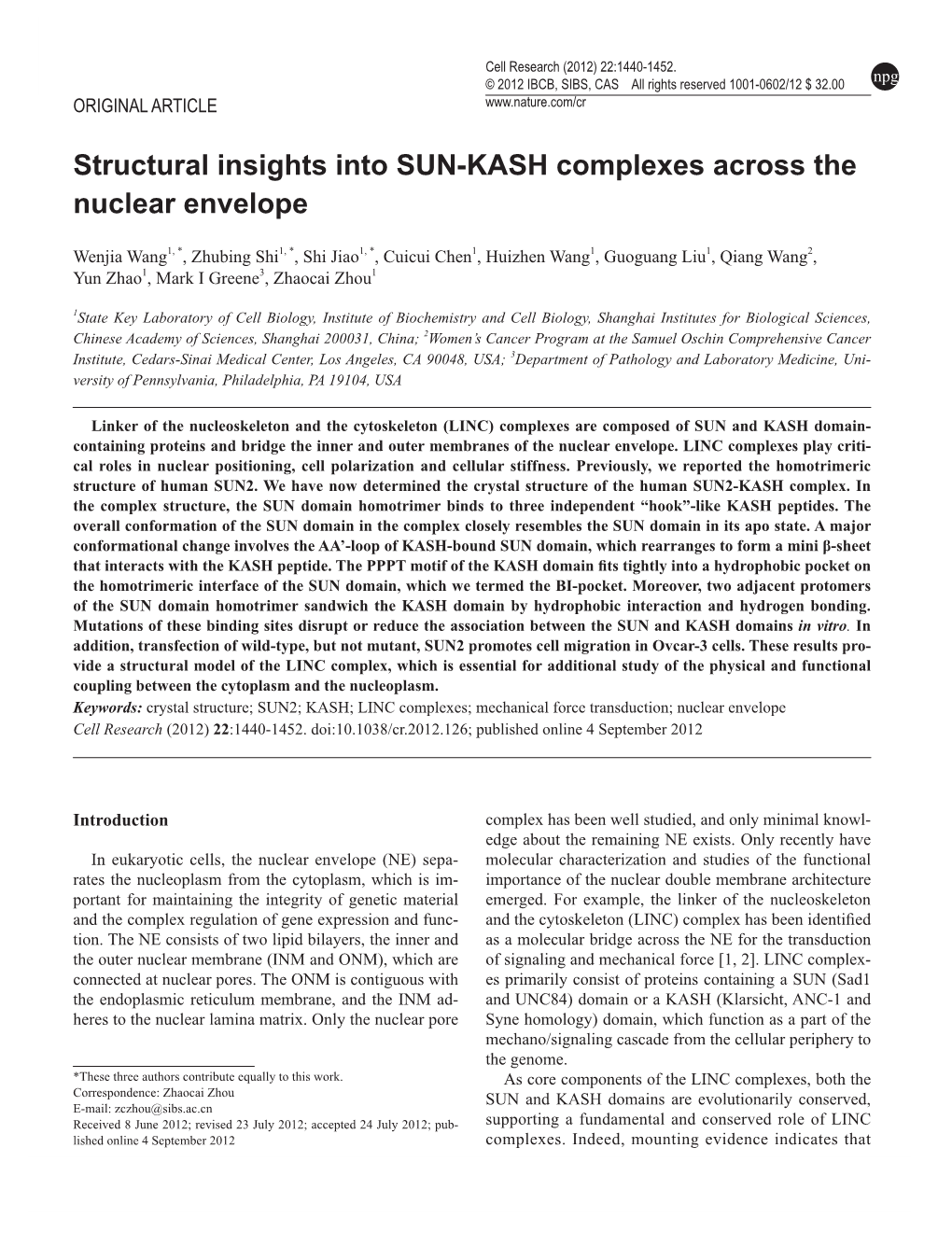 Structural Insights Into SUN-KASH Complexes Across the Nuclear Envelope