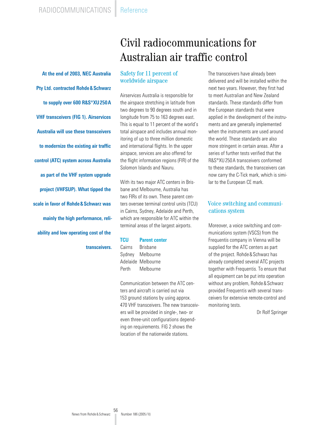 Civil Radiocommunications for Australian Air Traffic Control