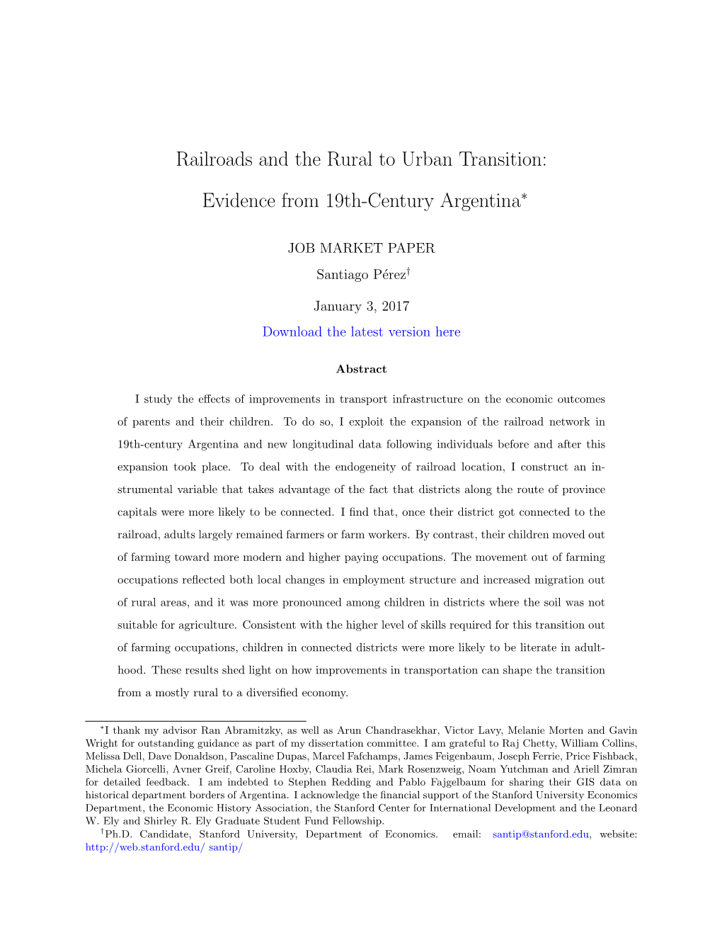 Railroads and the Rural to Urban Transition: Evidence from 19Th