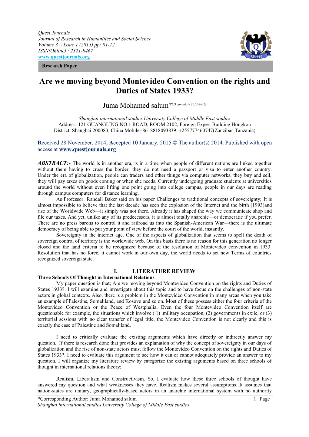 Are We Moving Beyond Montevideo Convention on the Rights and Duties of States 1933?