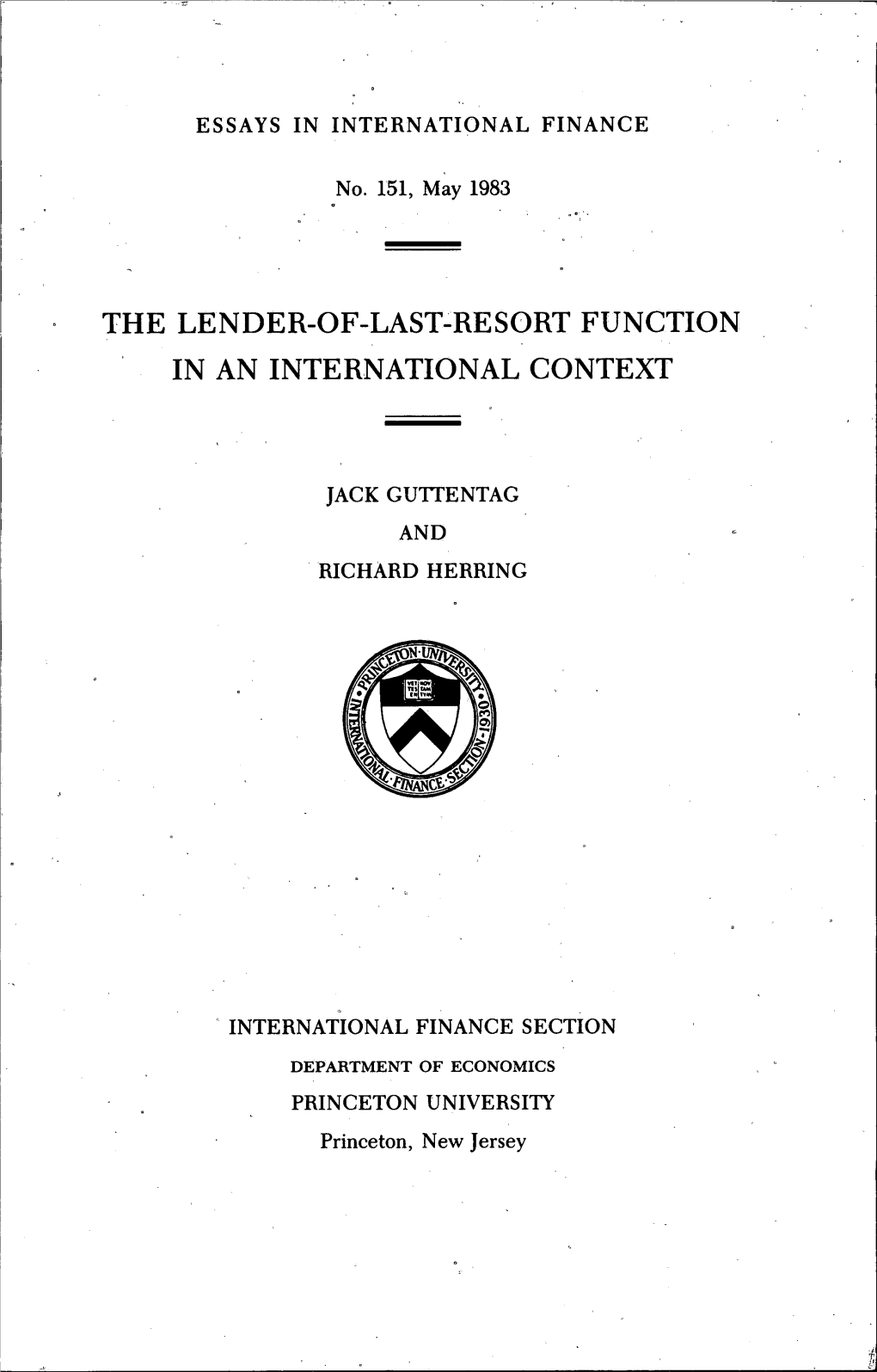The Lender-Of-Last-Resort Function in an International Context