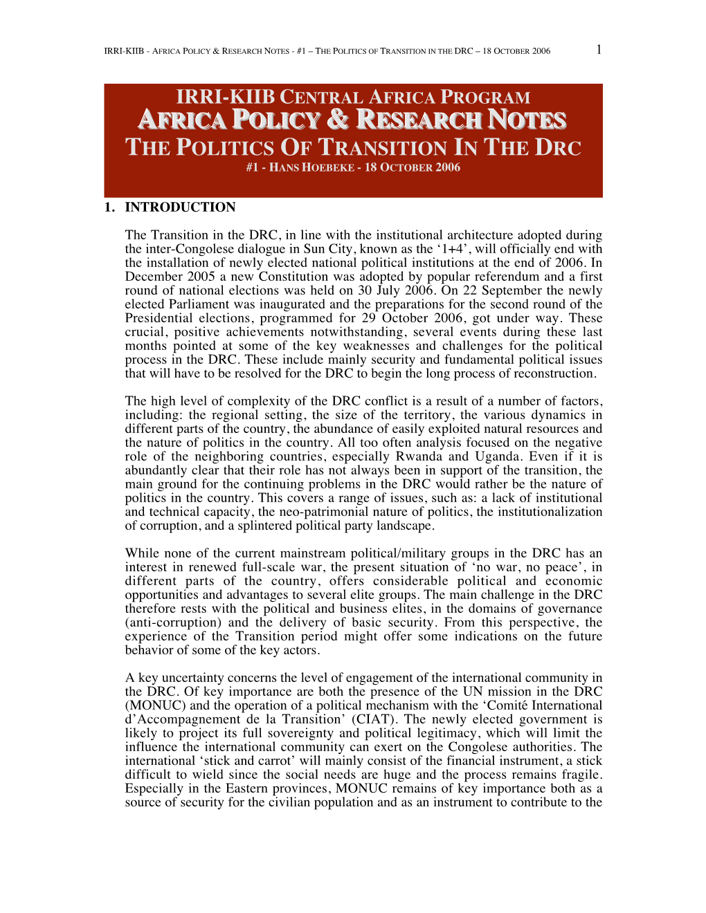 Africa Policy & Research Notes