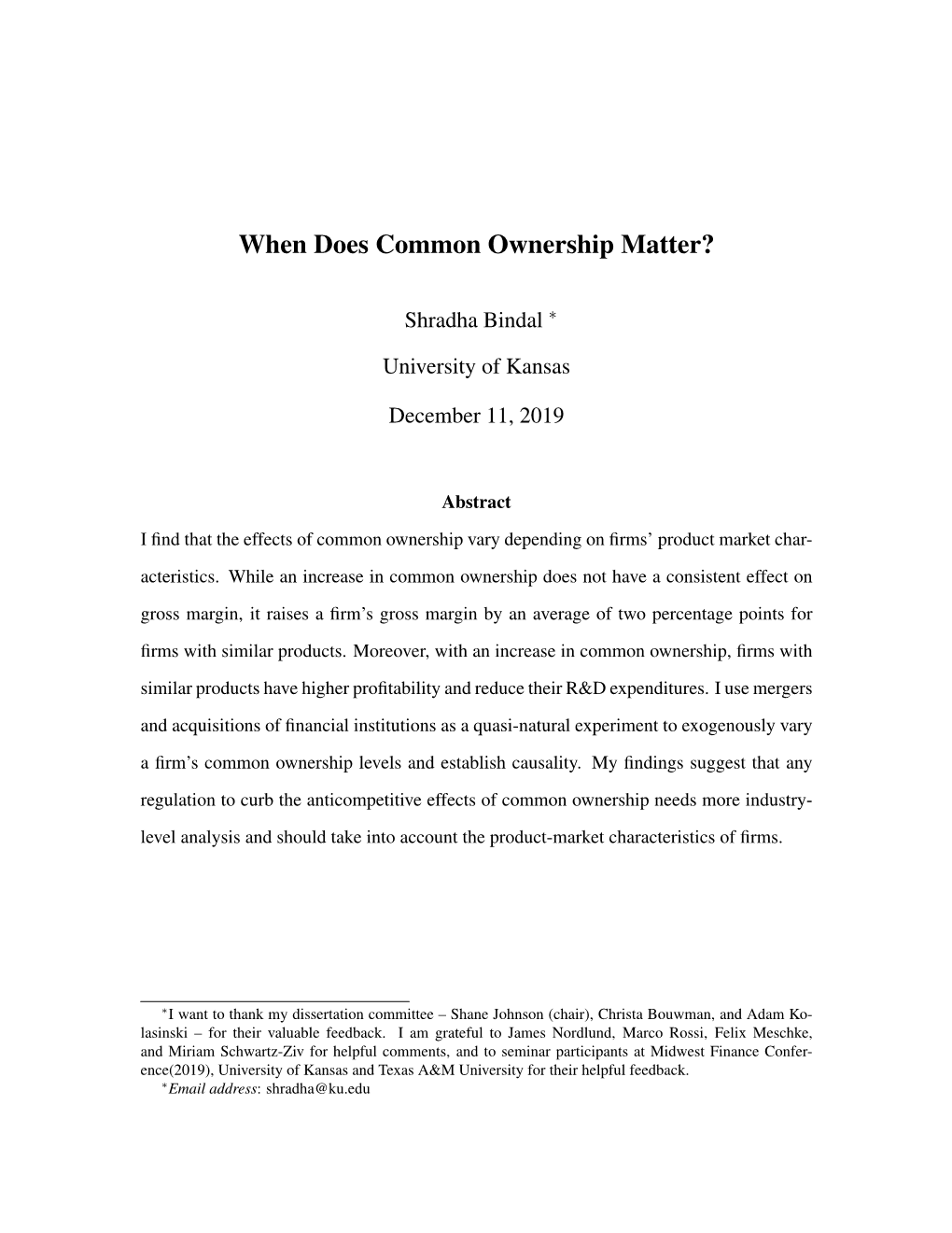 When Does Common Ownership Matter?