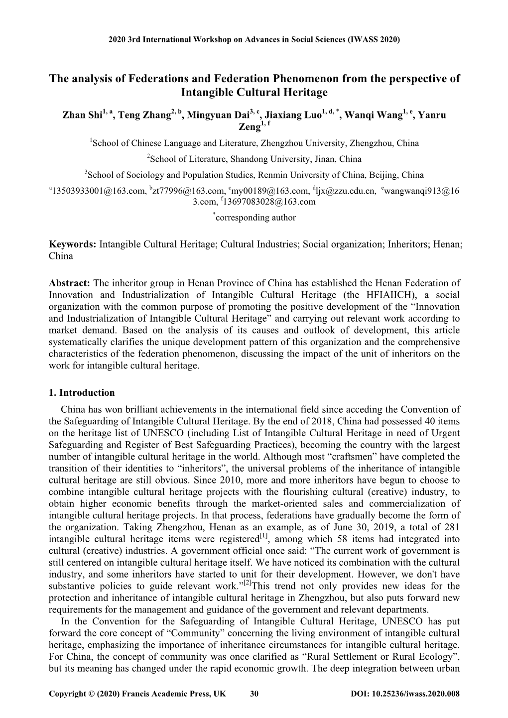 The Analysis of Federations and Federation Phenomenon from the Perspective of Intangible Cultural Heritage