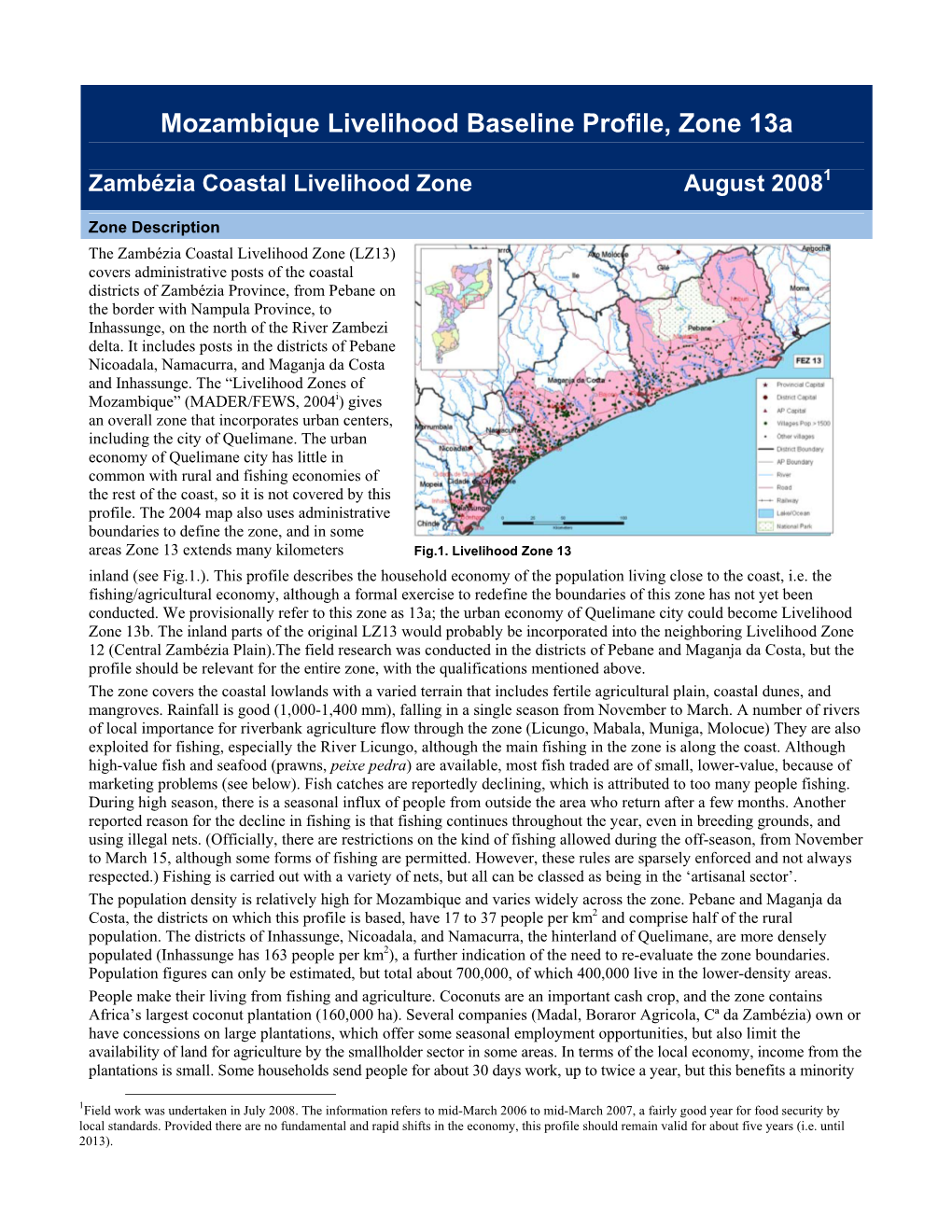 Mozambique Livelihood Baseline Profile, Zone 13A