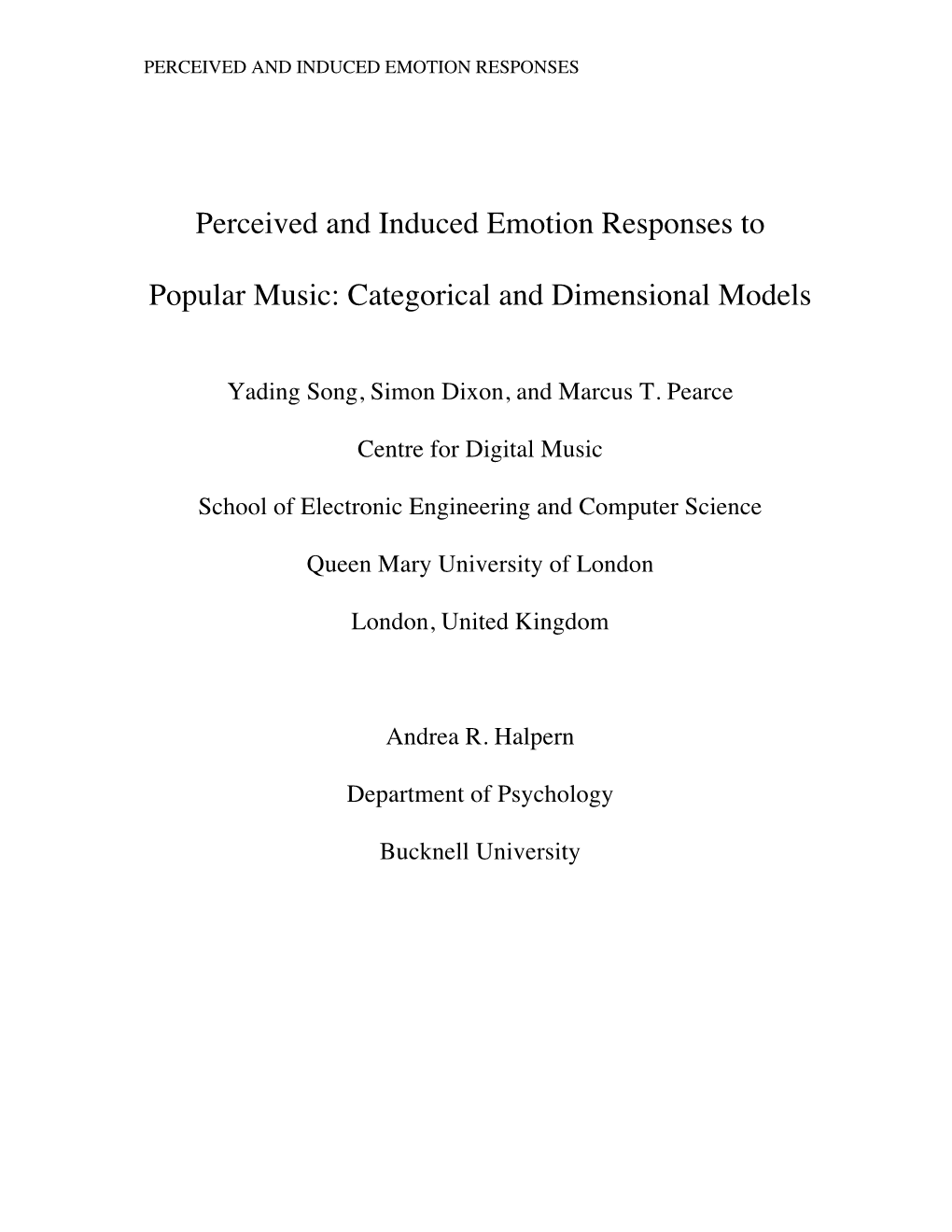 Perceived and Induced Emotion Responses to Popular Music