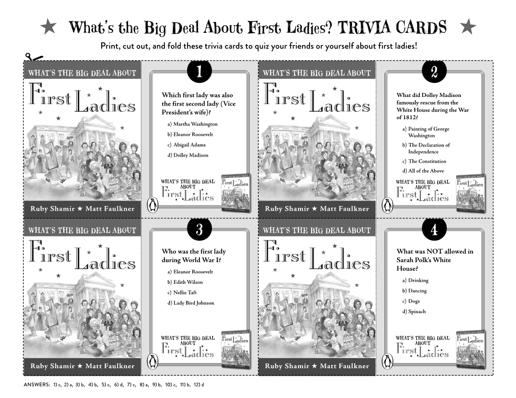 What's the Big Deal About First Ladies? TRIVIA CARDS