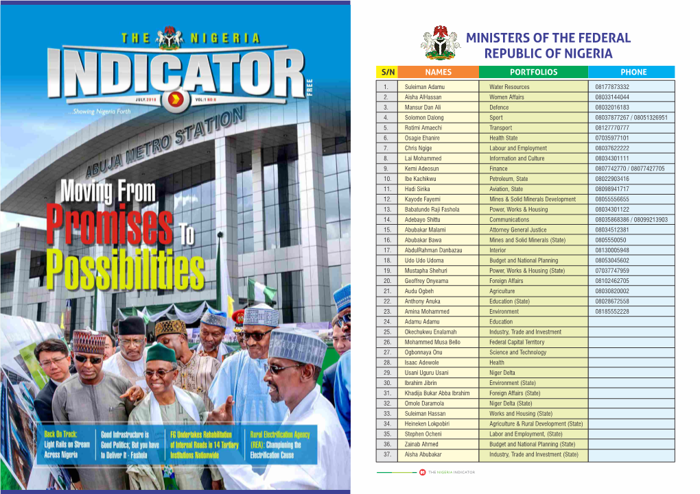 Ministers of the Federal Republic of Nigeria S/N Names Portfolios Phone