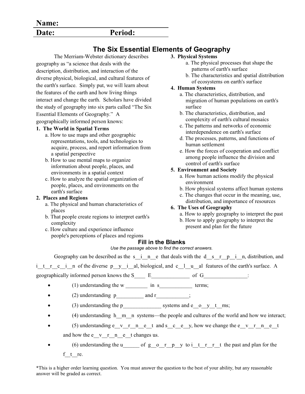 The Six Essential Elements of Geography