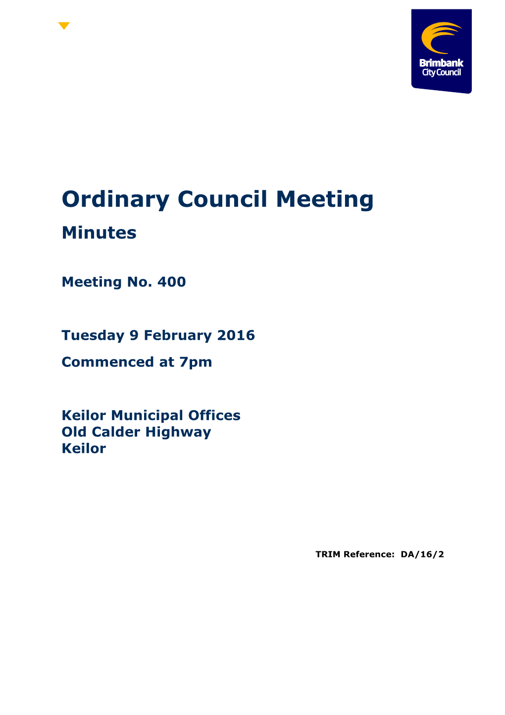 Ordinary Council Meeting Minutes