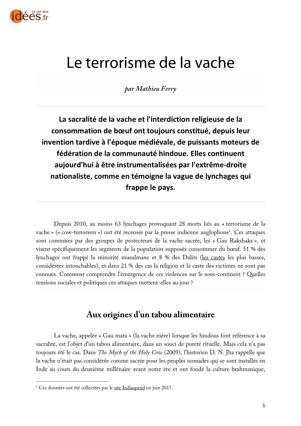 Le Terrorisme De La Vache