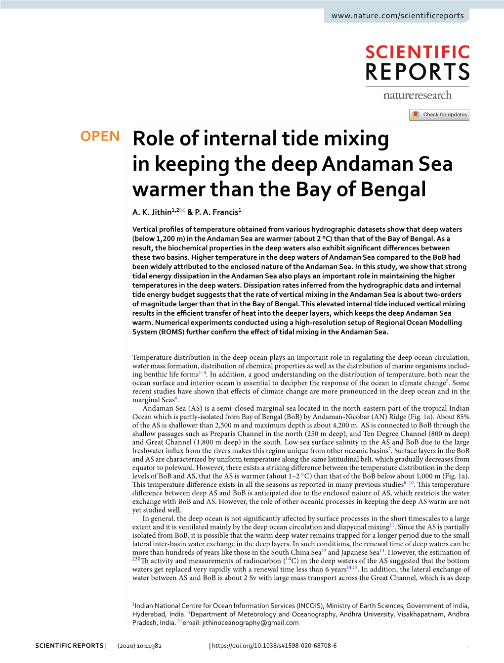 Role of Internal Tide Mixing in Keeping the Deep Andaman Sea Warmer Than the Bay of Bengal A