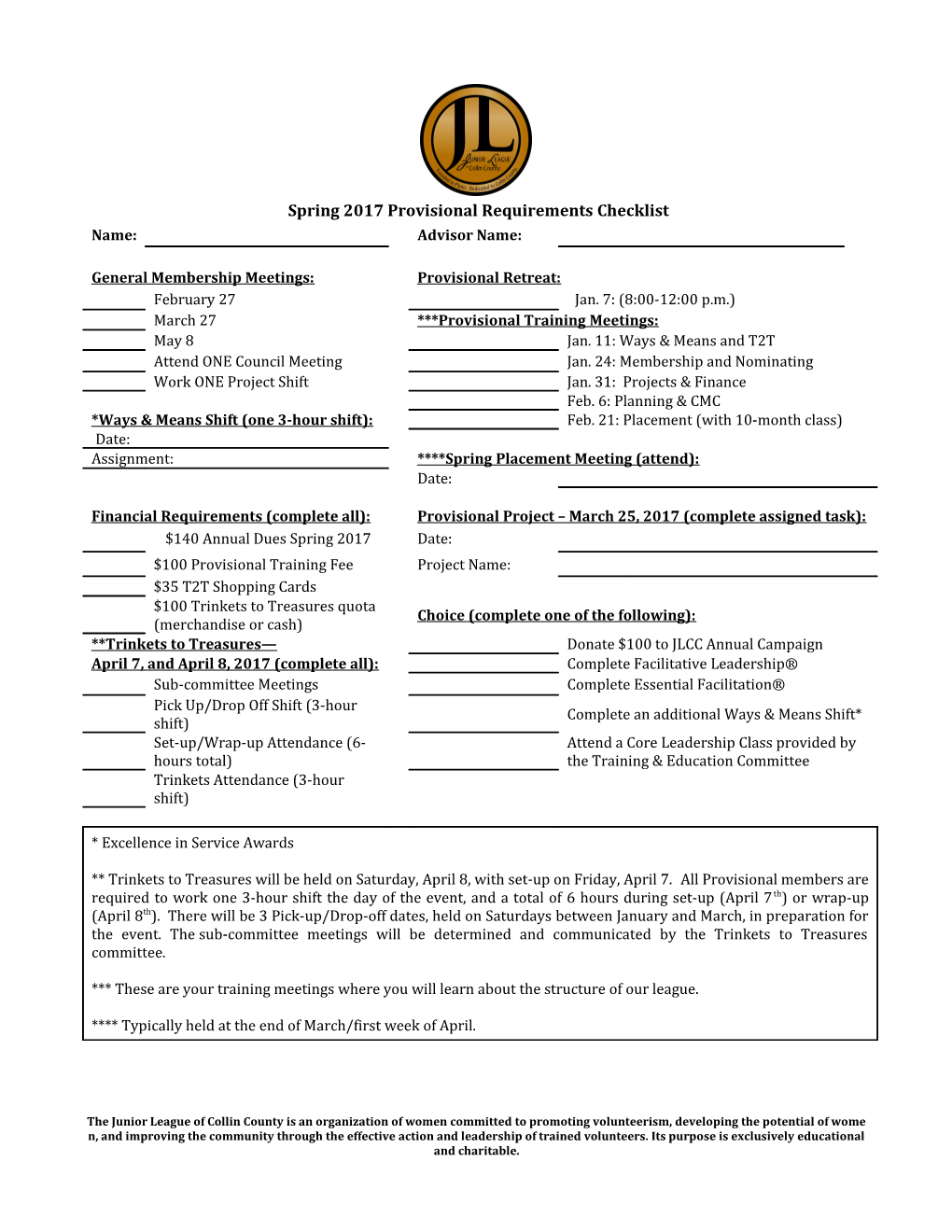 Spring 2017 Provisional Requirements Checklist