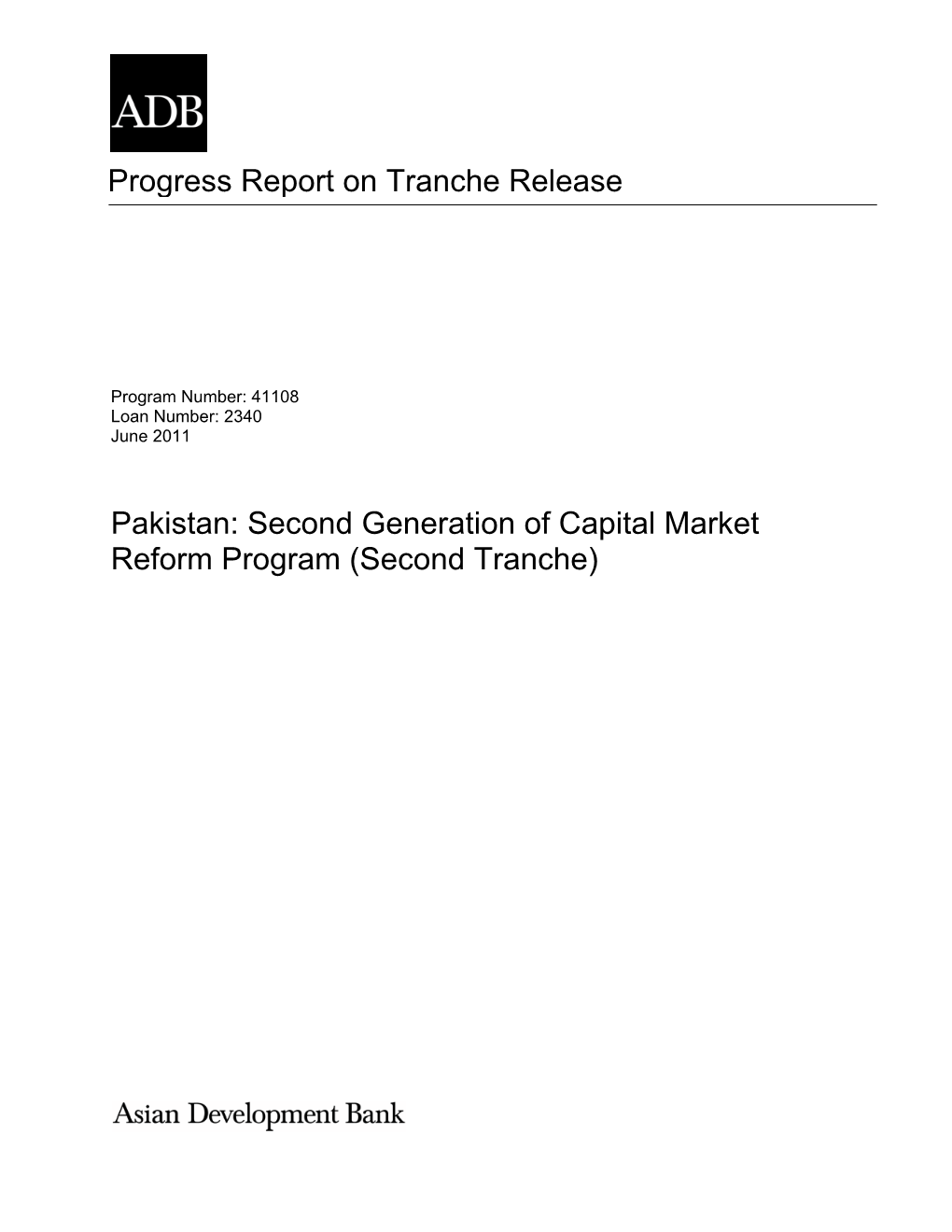 PRTR: Pakistan: Second Generation of Capital Market Reform Program
