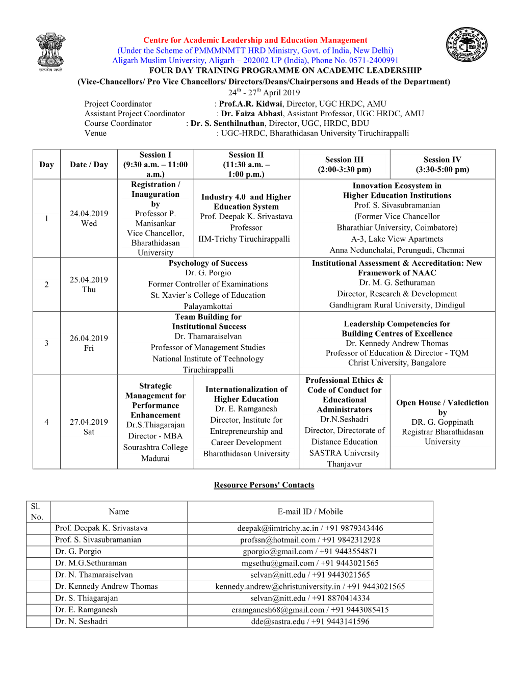 UGC-HRDC, Bharathidasan University Tiruchirappalli