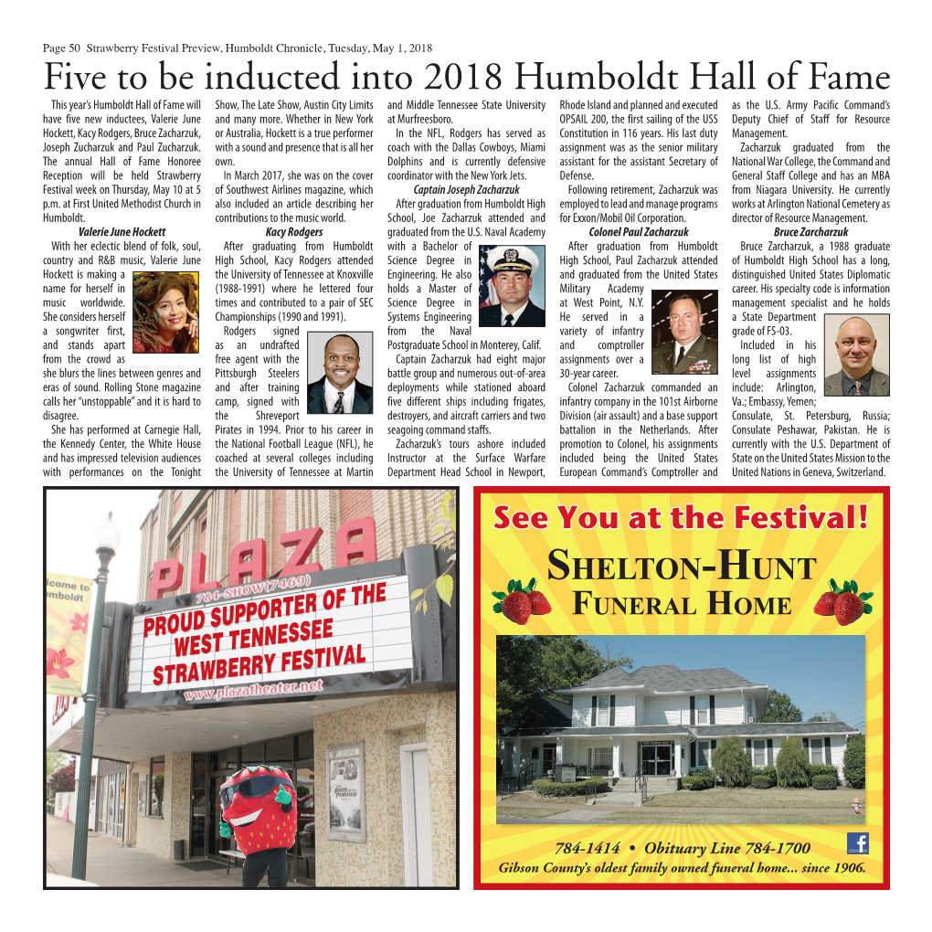 Five to Be Inducted Into 2018 Humboldt Hall of Fame