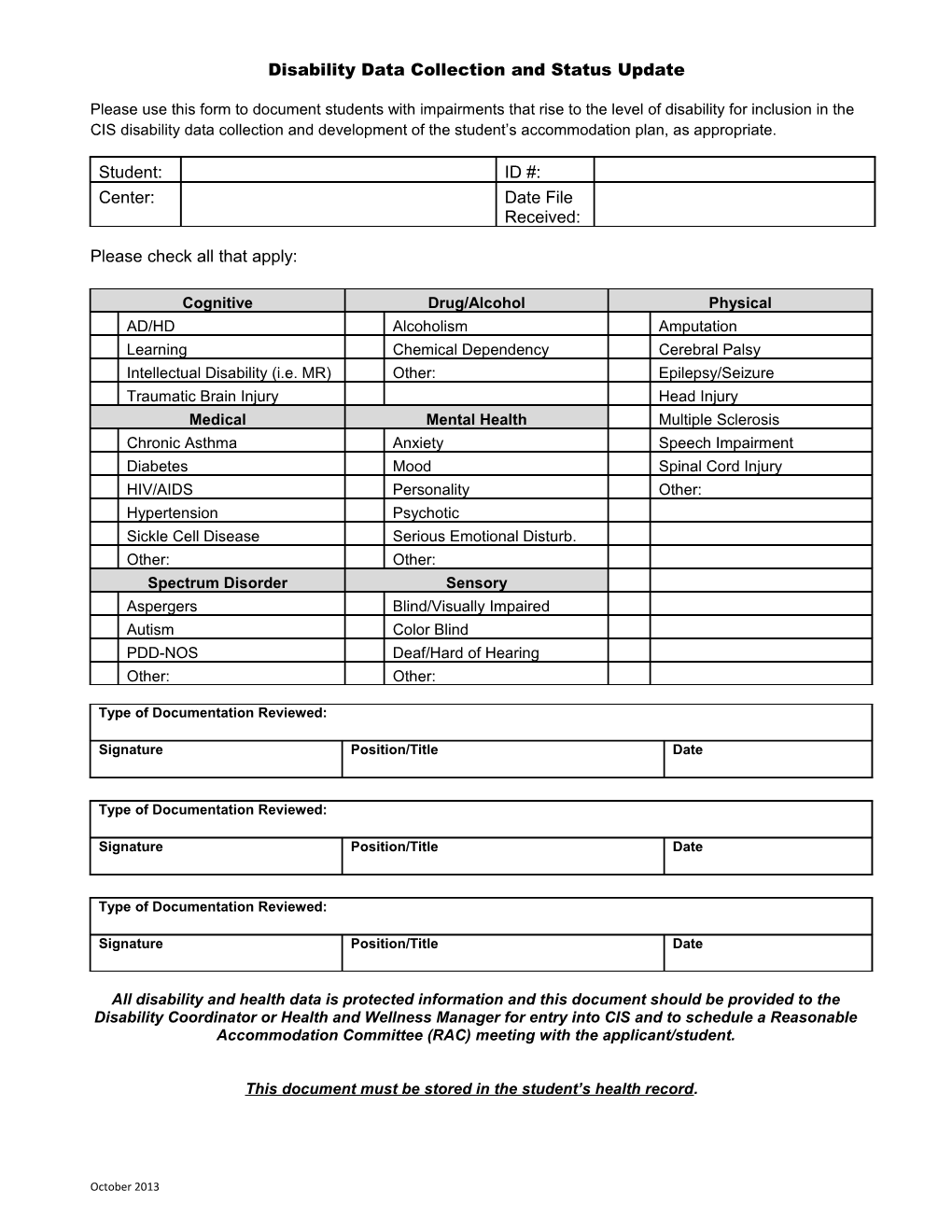 Disability Data Collection and Status Update Form