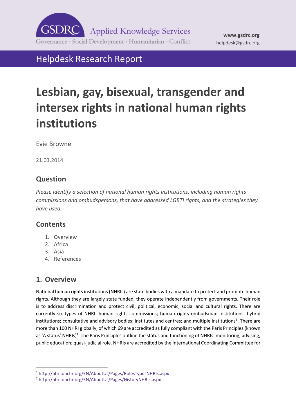 Lesbian, Gay, Bisexual, Transgender and Intersex Rights in National Human Rights Institutions