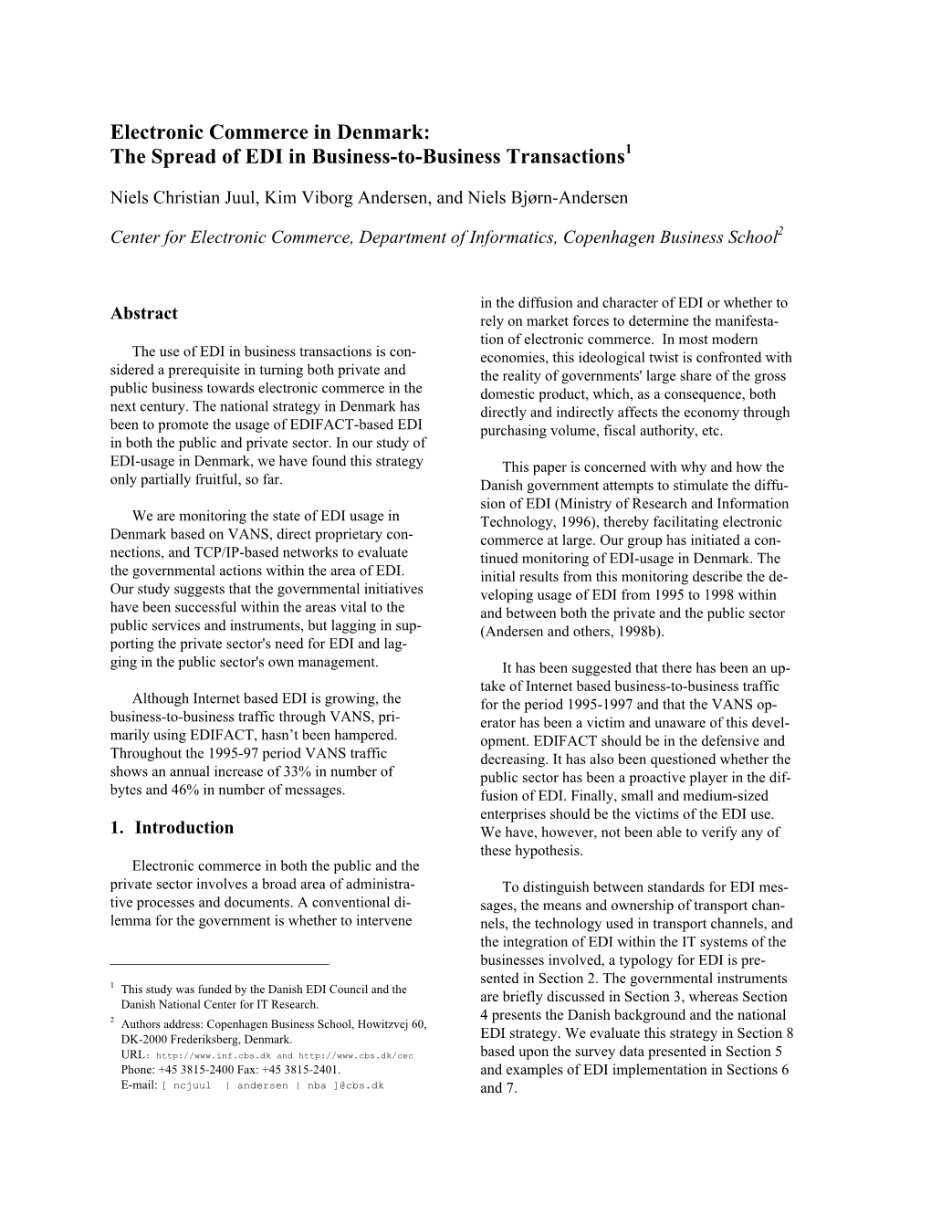 Electronic Commerce in Denmark: the Spread of EDI in Business-To-Business Transactions1