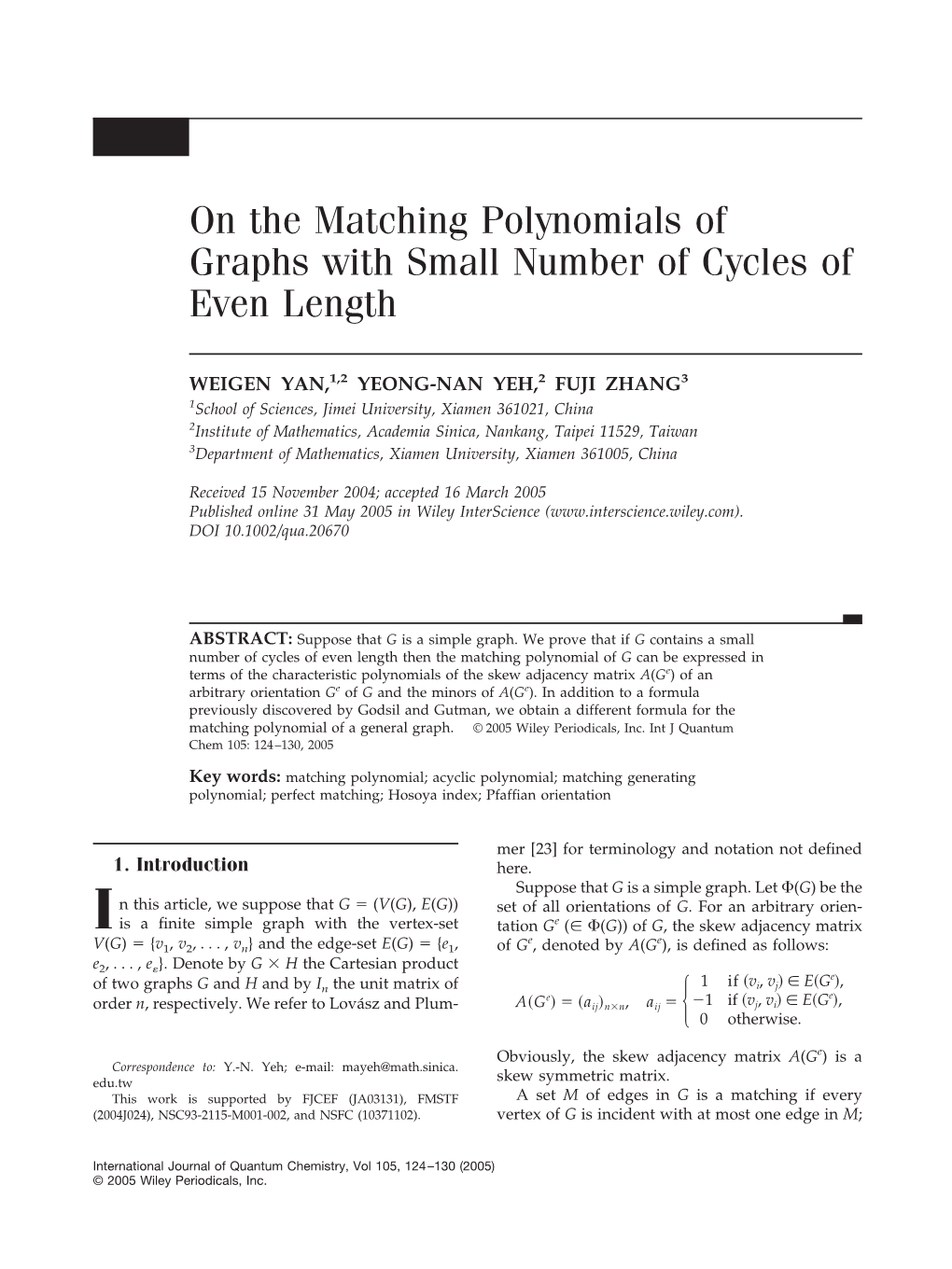 On the Matching Polynomials of Graphs with Small Number of Cycles of Even Length