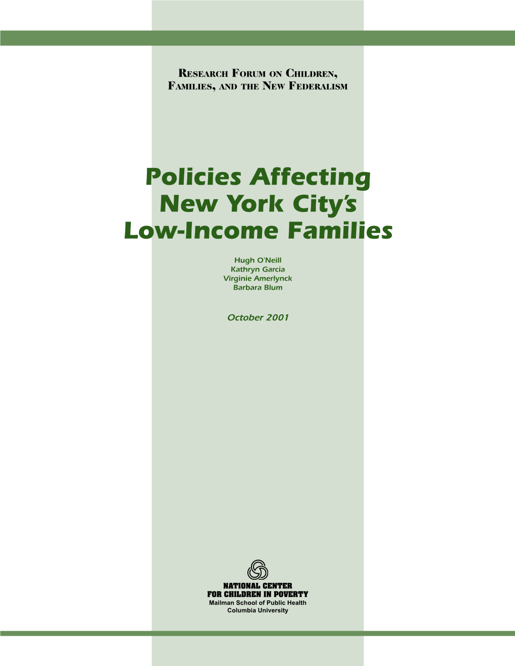 Policies Affecting New York City's Low-Income Families