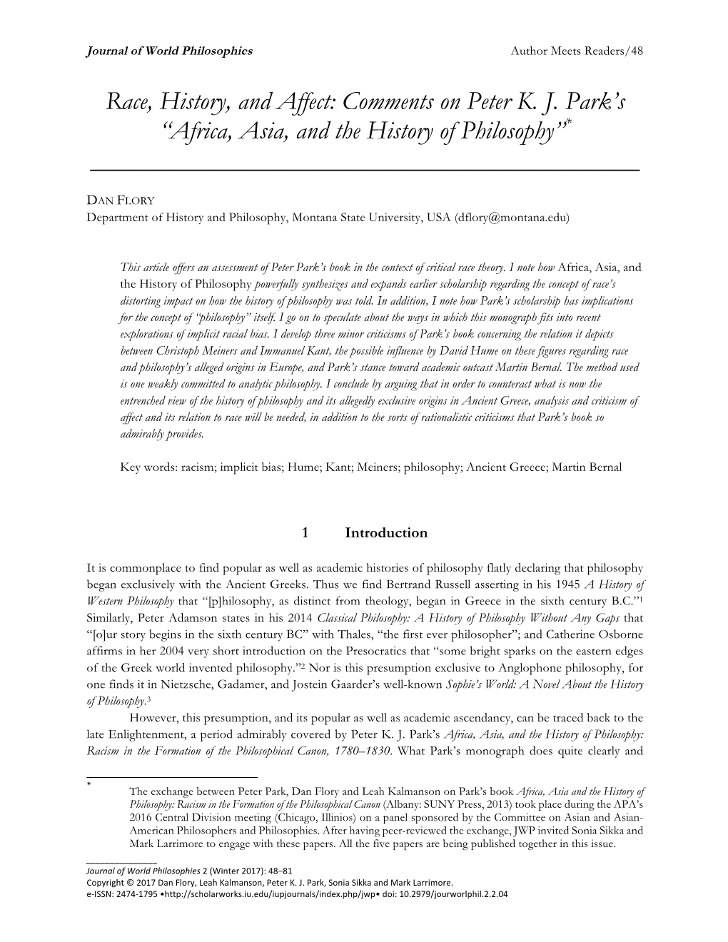 Africa, Asia, and the History of Philosophy”* ______