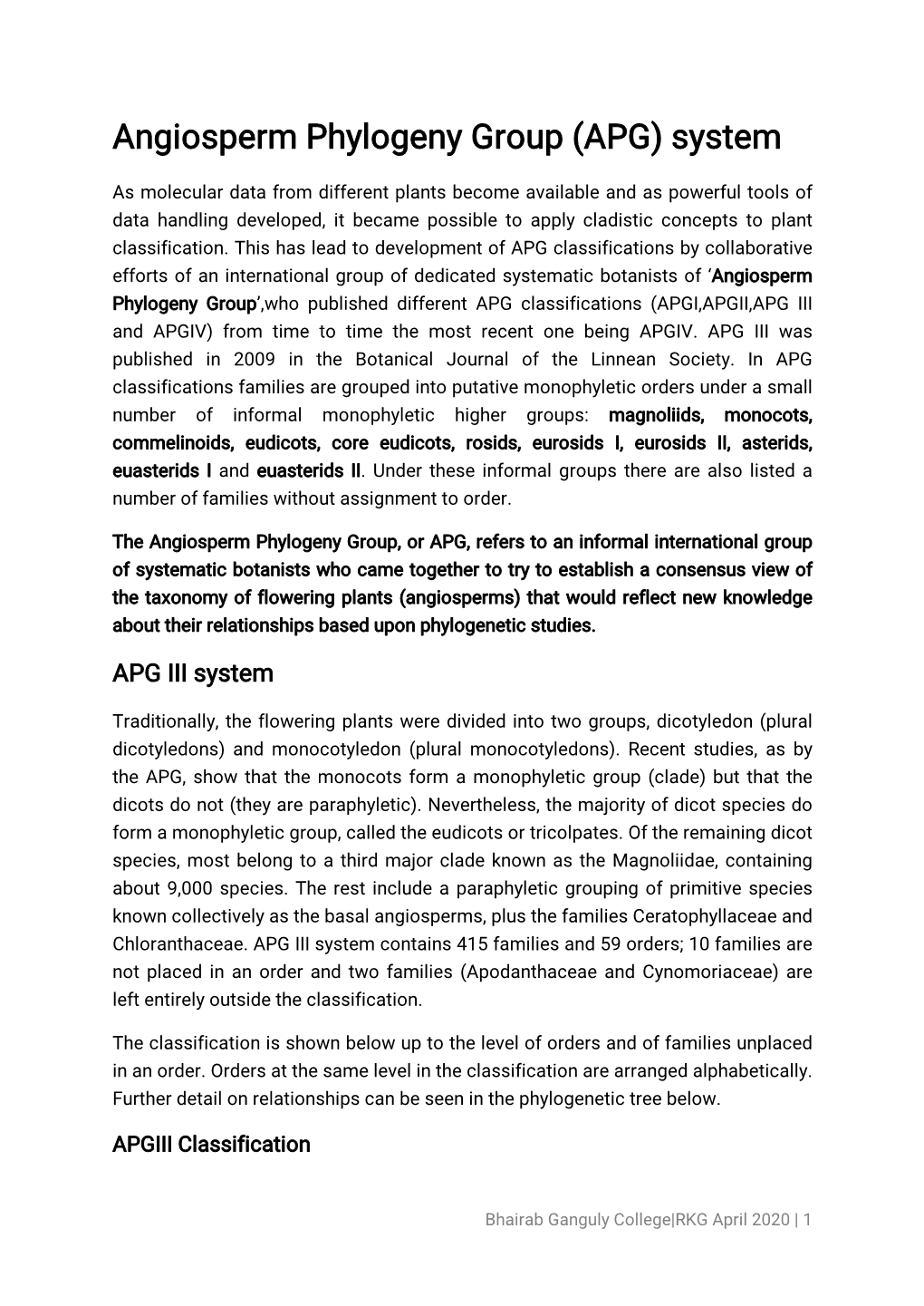 Angiosperm Phylogeny Group (APG) System