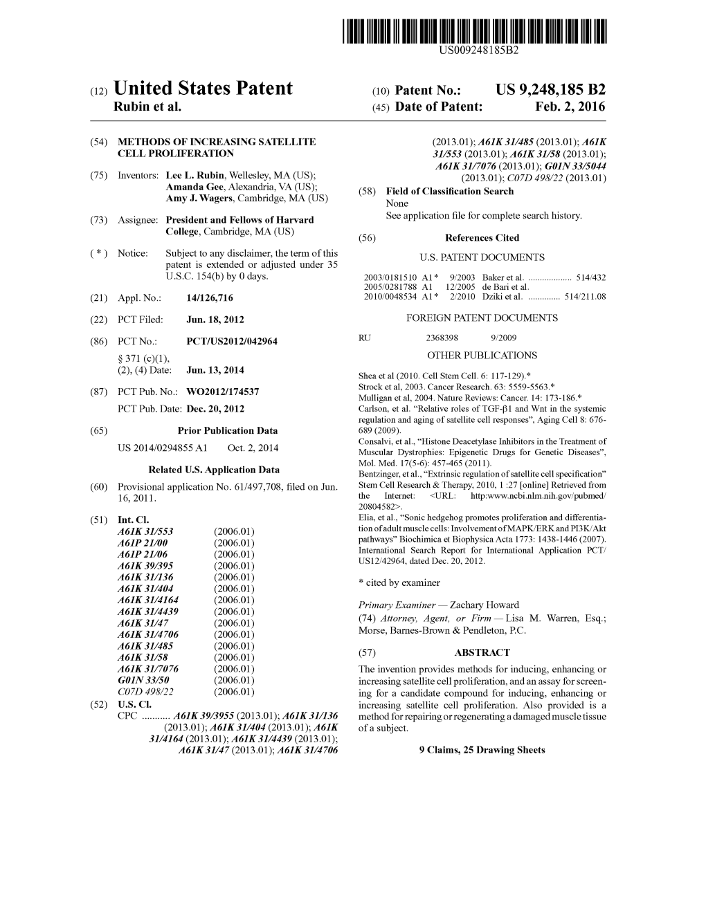 (12) United States Patent (10) Patent No.: US 9.248,185 B2 Rubin Et Al