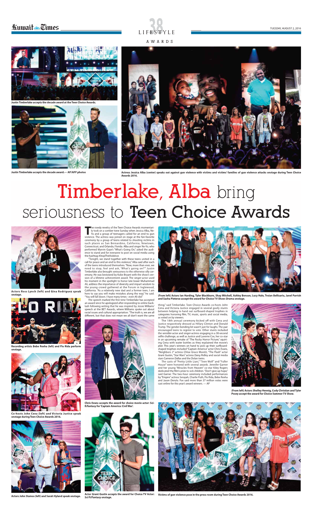 Timberlake, Alba Bring Seriousness to Teen Choice Awards