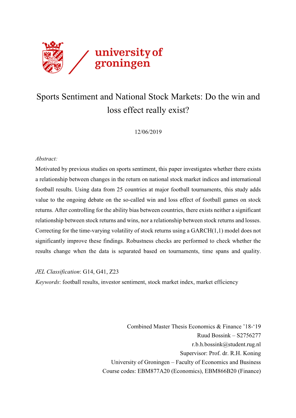 Sports Sentiment and National Stock Markets: Do the Win and Loss Effect Really Exist?