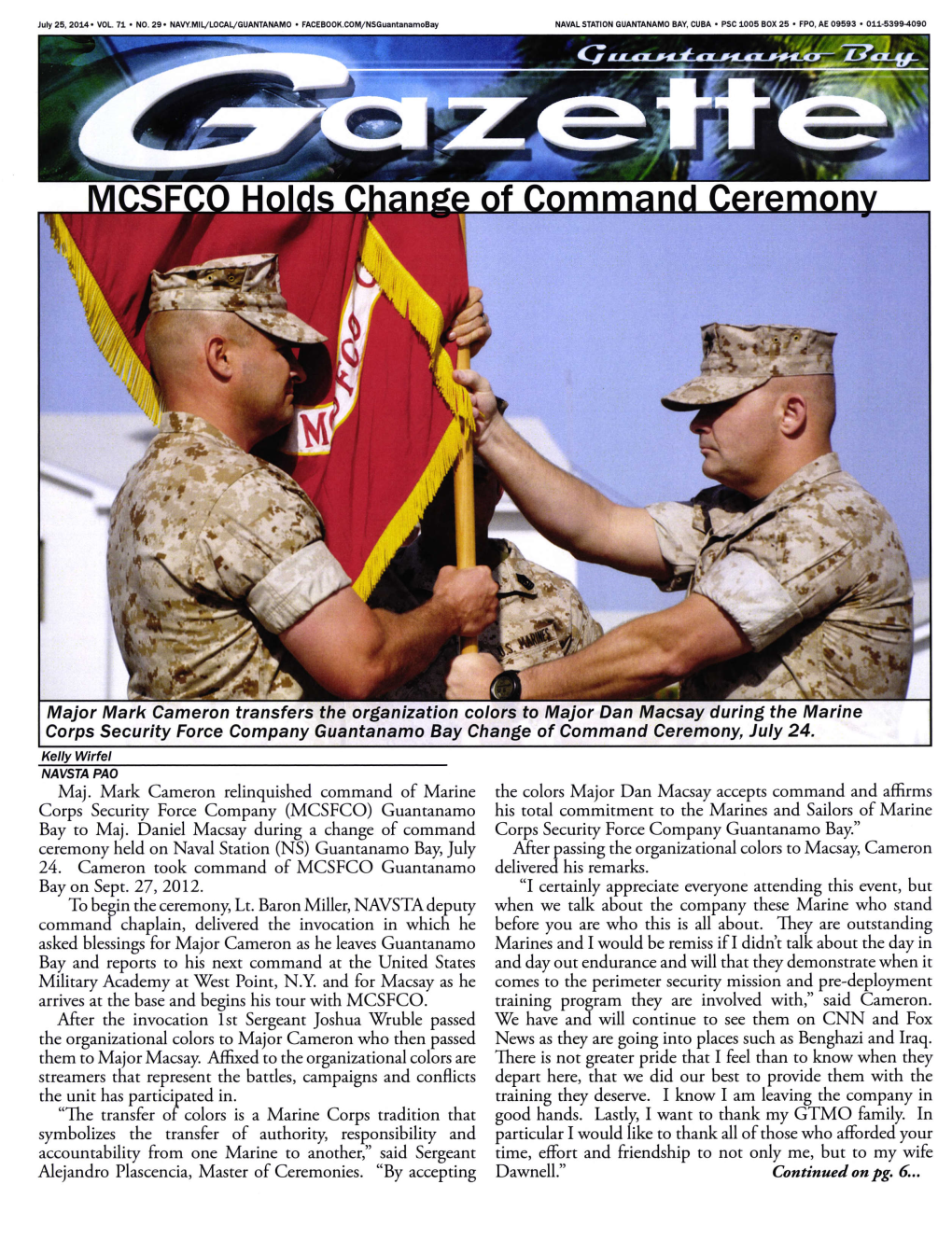 Corps Security Force Company Guantanamo Bay Change of Command Ceremony, July 24