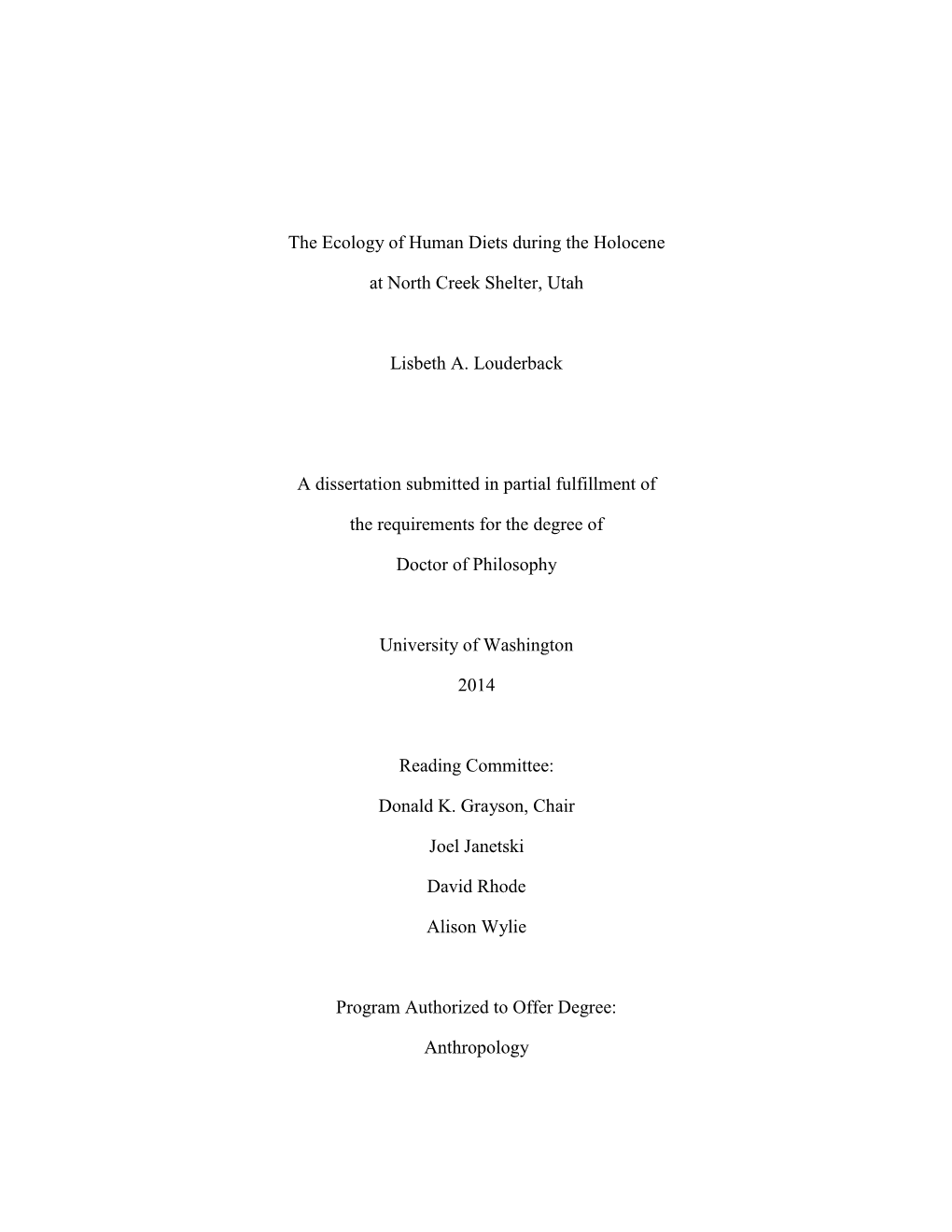 The Ecology of Human Diets During the Holocene at North Creek Shelter, Utah