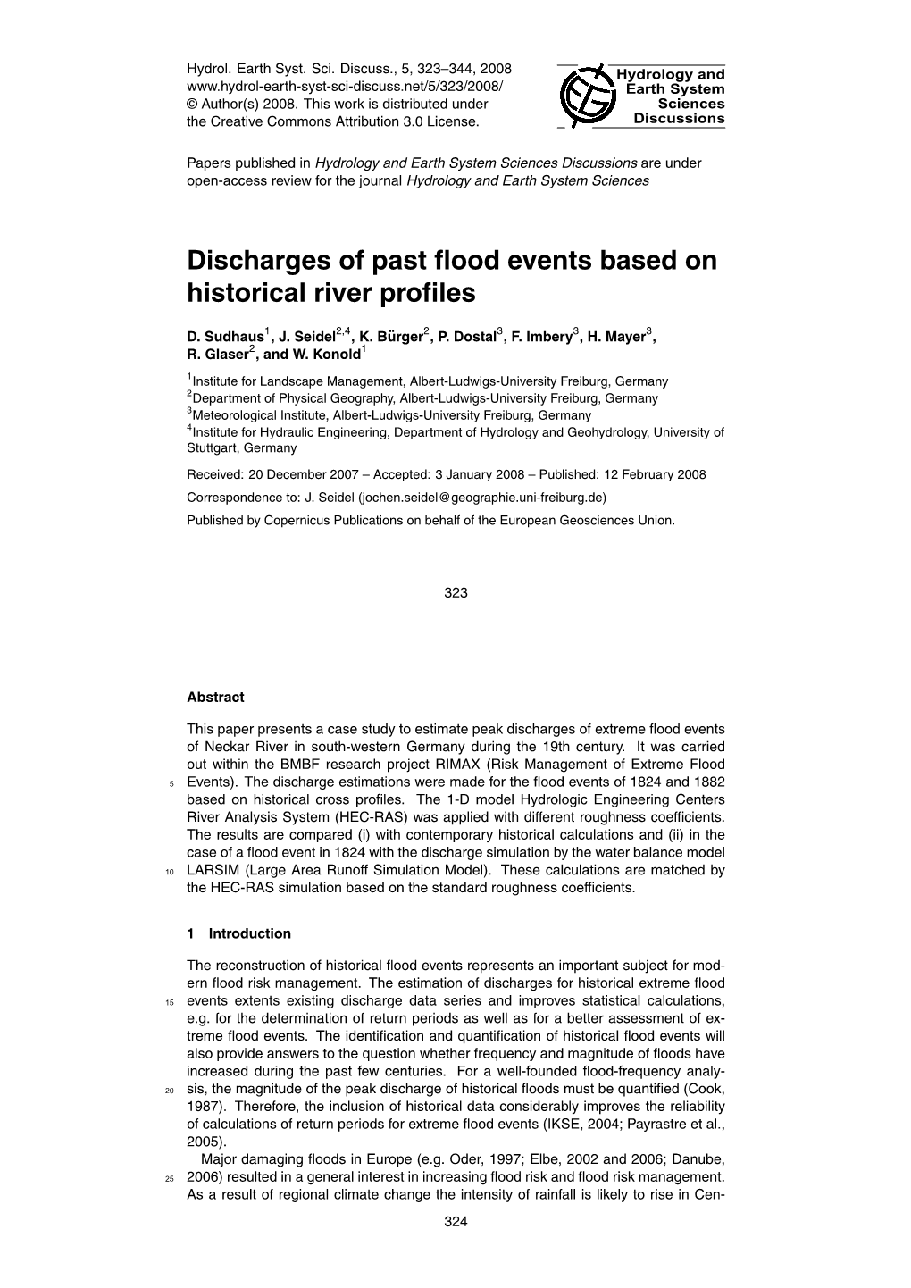 Discharges of Past Flood Events Based on Historical River Profiles