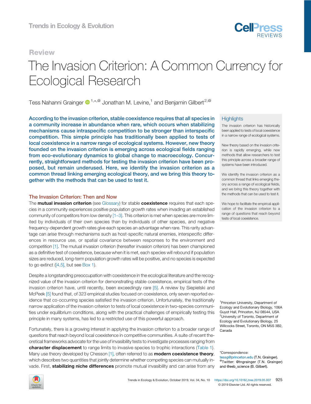 The Invasion Criterion: a Common Currency for Ecological Research