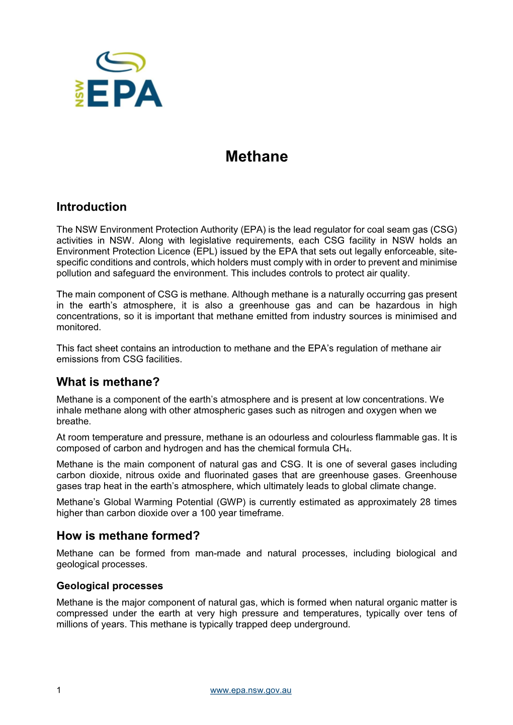 EPA Methane Fact Sheet