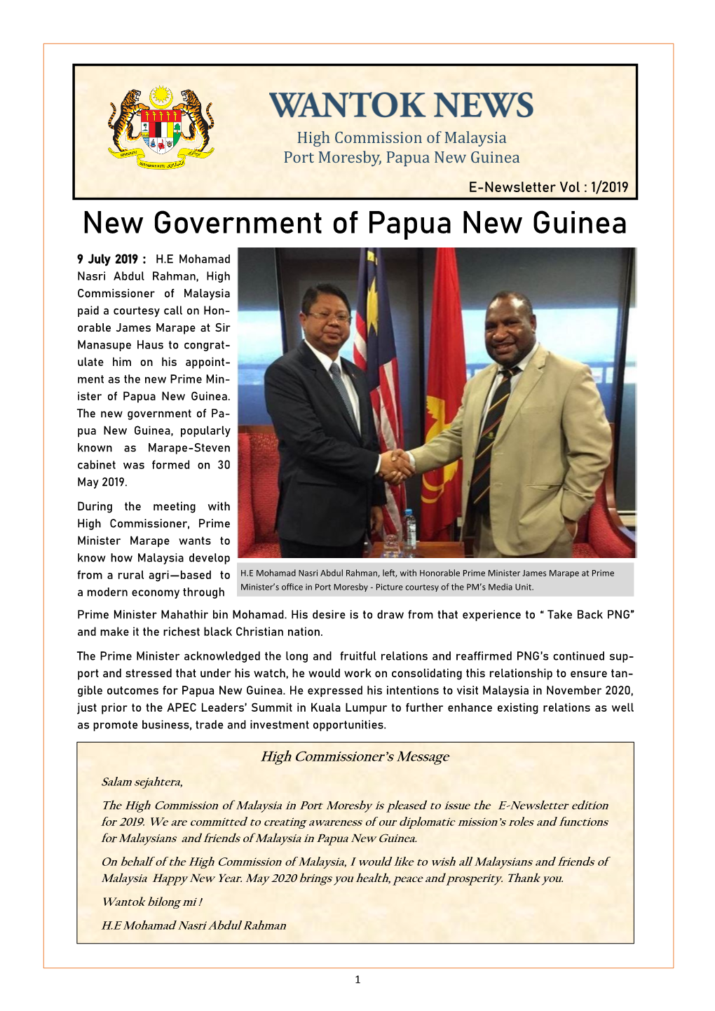 New Government of Papua New Guinea